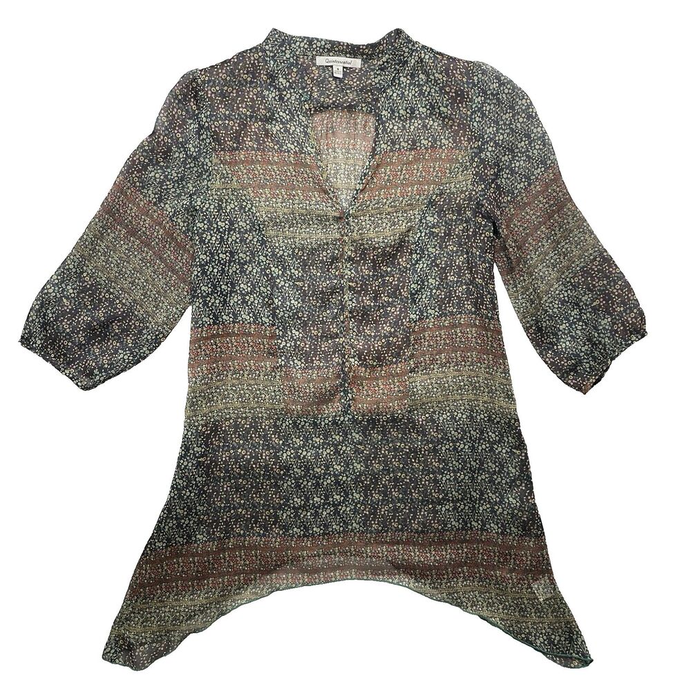 Quintessential Women's Sheer Flowy Blouse Long Sleeve Multicolor Size S Boho